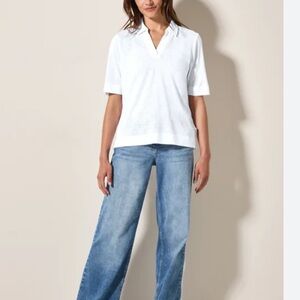 VELVET By Graham & Spencer Torie Linen Polo Top in Moon Cream. Size Small. NWOT